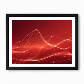 An Abstract Image Of A Flowing, Red, Digital Network, With A Cityscape In The Background, Symbolizing The Interconnectedness Of Technology And Urban Life Art Print