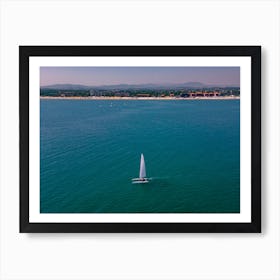 Sailing boat at sea art print. Art Print