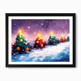 Christmas Trees In The Snow Art Print