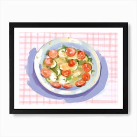 A Plate Of Greek Salad, Top View Food Illustration, Landscape 4 Art Print