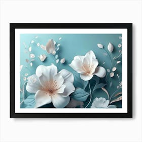 3d With Simple Floral Painting Light Blue 1 Art Print