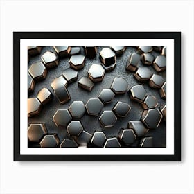 3d Art Background, Metal High Quality Hexagon Rendering Design Honeycomb Art Print