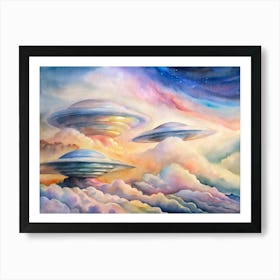 A Glowing Poster Of Lenticular Clouds Stacked Like (1) Art Print