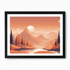 Misty mountains horizontal background in orange tone 126 Art Print