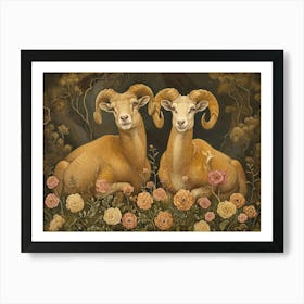 Floral Animal Illustration Ram 3 Poster