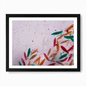 Paramecium Caudatum Under The Microscope Abstract Shapes In Color Of Green, Red, Orange And Brown On White Background Art Print