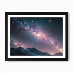 A Stunning Night Sky With The Milky Way Galaxy Visible Above A Mountain Range, Capturing The Beauty And Vastness Of Space Art Print