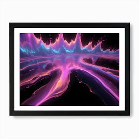 Abstract Image Of A Colorful, Glowing, Liquid Like Landscape With A Dark Background Art Print