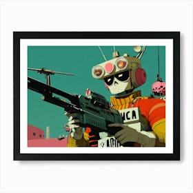 Skeleton Holding A Gun Cartoon Art Print