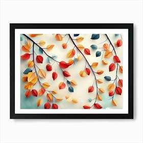 Hanging Branches Seamless Pattern Leaves Fall with Bright Color Flowers 1 Art Print