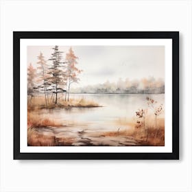 A Painting Of A Lake In Autumn 32 Art Print