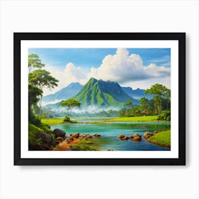 Landscapes depicting natural harmony with rivers, mountains, and lakes Art Print