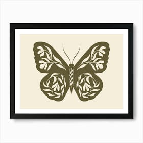 Folk Art Butterfly 02 - Woodland Green Art Print