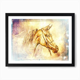 Horse Drawing Art Illustration In A Photomontage Style 69 Art Print