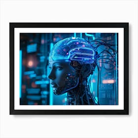 Abstract Conceptual Head Features Circuitry Integrating A Human Brain With Neural Lines And Electron (1) Art Print