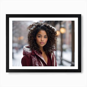 Beautiful African American Woman In Winter 1 Art Print