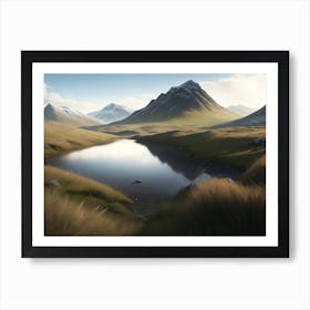 Tundra Landscape Spreading Across The Highlands With Low Grass Art Print