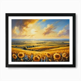 A Sun Drenched Pastoral Scene Unfolds Featuring Towering Sunflowers Reaching For The Bright Golden (1) 2 Art Print