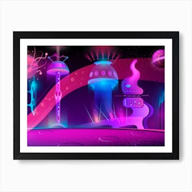 Futuristic City - Synthwave Neon City Art Print