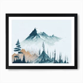 Mountain And Forest In Minimalist Watercolor Horizontal Composition 286 Art Print