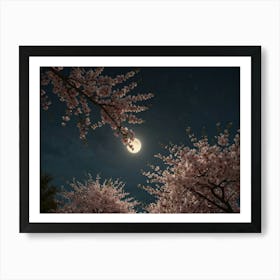 Cherry Blossoms Under The Moon Art Print