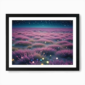 A Magical, Dreamy Field Of Tall, Pink Grass, Dotted With Colorful Lights, Under A Starry Night Sky Art Print