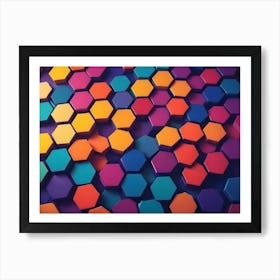 Abstract Image Of A Honeycomb Pattern Of Colorful Hexagons In Shades Of Blue, Orange, Purple, And Yellow Art Print