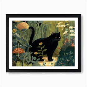 Forest Black Cat  Art Print