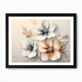 Three White Flowers On A Beige Background Art Print