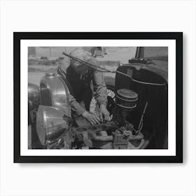 Farm Worker At Work On His Automobile, Fsa (Farm Security Administration) Labor Camp,Caldwell, Idaho By Russell Lee Art Print