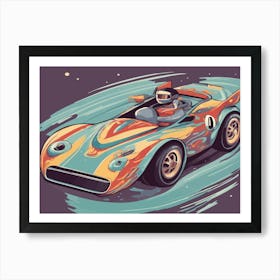 Retro Race Car Illustration Style Art Print