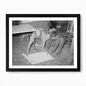 Mrs Hutton And Her Grandson Unrolling Wallpaper For The Kitchen, Pie Town, New Mexico By Russell Lee Art Print