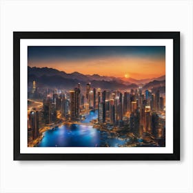 Dubai Skyline At Dusk Art Print