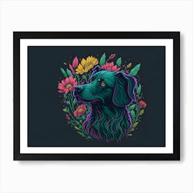 Dog With Flowers Art Print