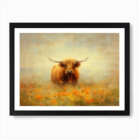 Highland Cow Sunrise Field Art Print