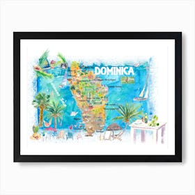 Dominica West Indies Illustrated Travel Map With Roads And Highlights Art Print