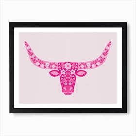 Floral Longhorn   Hot Pink Art Print