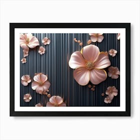 Pink Flowers On A Black Wall Art Print