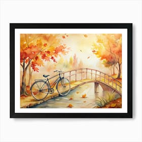 A Peaceful Countryside Bridge In Autumn With A B (1) Affiche