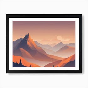 Misty mountains horizontal background in orange tone 51 Art Print