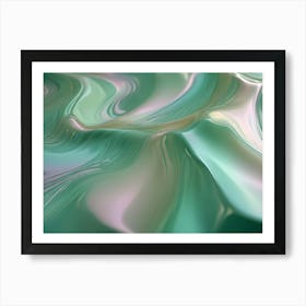 A Mesmerizing, Abstract Image Of Swirling, Flowing Lines In Shades Of Green, White, And Pink, Creating A Sense Of Movement And Depth Art Print