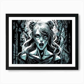 Woman Scream In The Woods Art Print