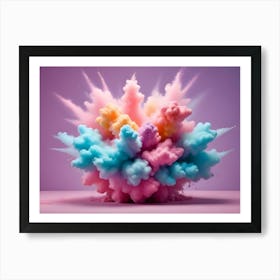 Colorful Explosion Of Powder Paint Against A Pink Background Art Print