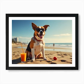 Dog Sitting On The Beach Art Print