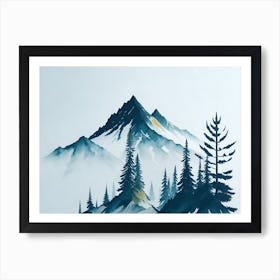 Mountain And Forest In Minimalist Watercolor Horizontal Composition 318 Art Print