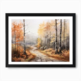 A Painting Of Country Road Through Woods In Autumn 38 Art Print