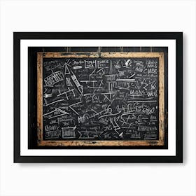 Blackboard With Abstract Graphics And Arrows Hand Drawn Lines Creating Realistic Textures Designs Art Print