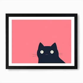 Black Cat On Pink Background Art Print