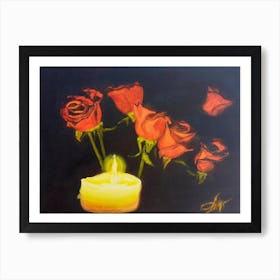 Roses And Candl Art Print