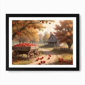 Wagon Full Of Apples Parked Near A Farmhouse In A Rural Setting 1 Art Print